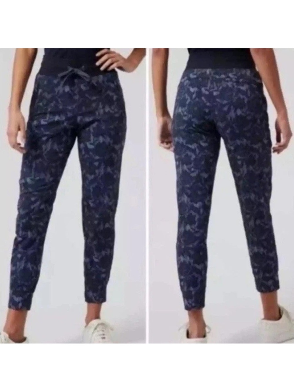 Athleta Charcoal Floral Trekkie North Hiking Jogger Pants Drawstring Size 8